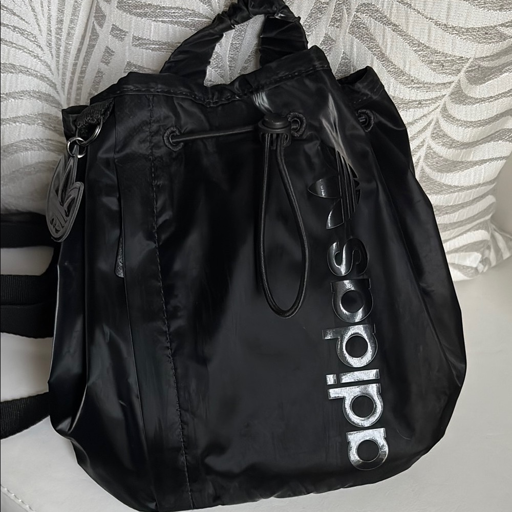 Adidas Shiny Black Drawstring Bag